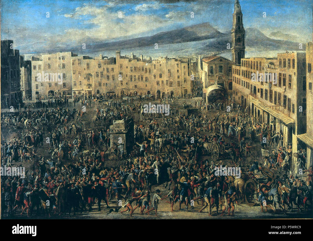 Anglais : Piazza del Mercato pendant la révolte de Masaniello entre 1648 et 1652. N/A 464 Domenico Gargiulo - Piazza del Mercato pendant la révolte de Masaniello Banque D'Images