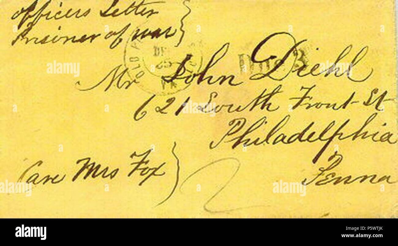 N/A. Anglais : lettre de prisonnier, ne portant aucune marque d'inspection confédérée, probablement portée par un soldat de l'échange de prisonniers pour transférer le point . 1863. Lettre de prisonnier de guerre, pas de timbre, US Post mark 350 Guerre civile-POW2-Sud- Nord Banque D'Images