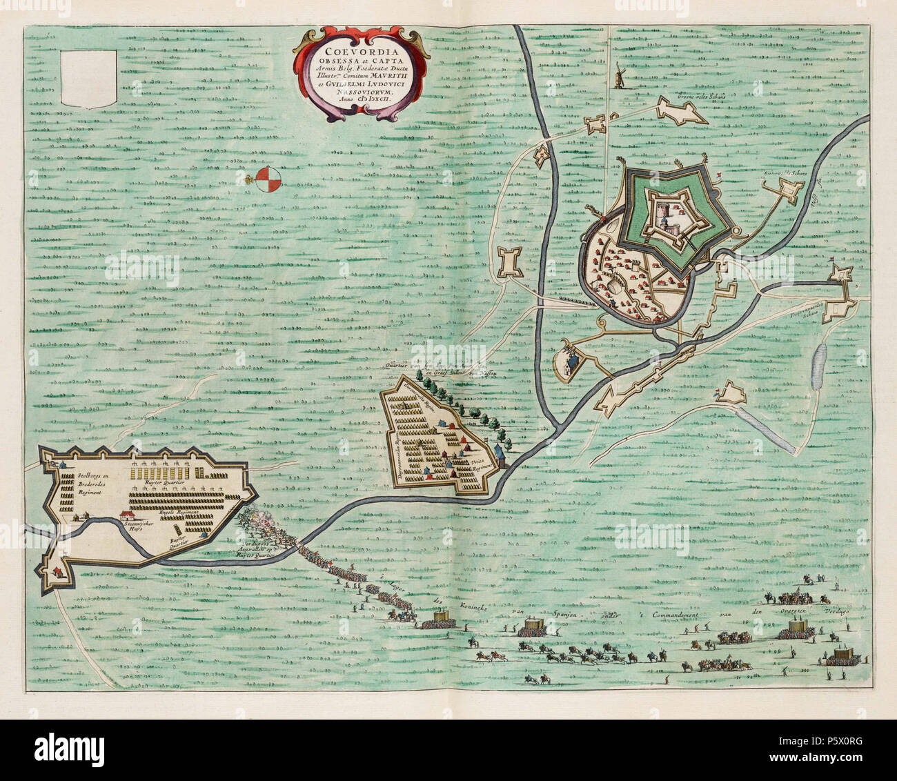 N/A. Anglais : Siège et capture de Coevorden par Maurice et Willem Lodewijk de Nassau. Nederlands : Beleg en inname van Coevorden Maurits porte en Willem Lodewijk van Nassau en 1592. 1649. Coevordia 364 Inconnu Obsessa et capta - Siège de Coevorden en 1592 Banque D'Images
