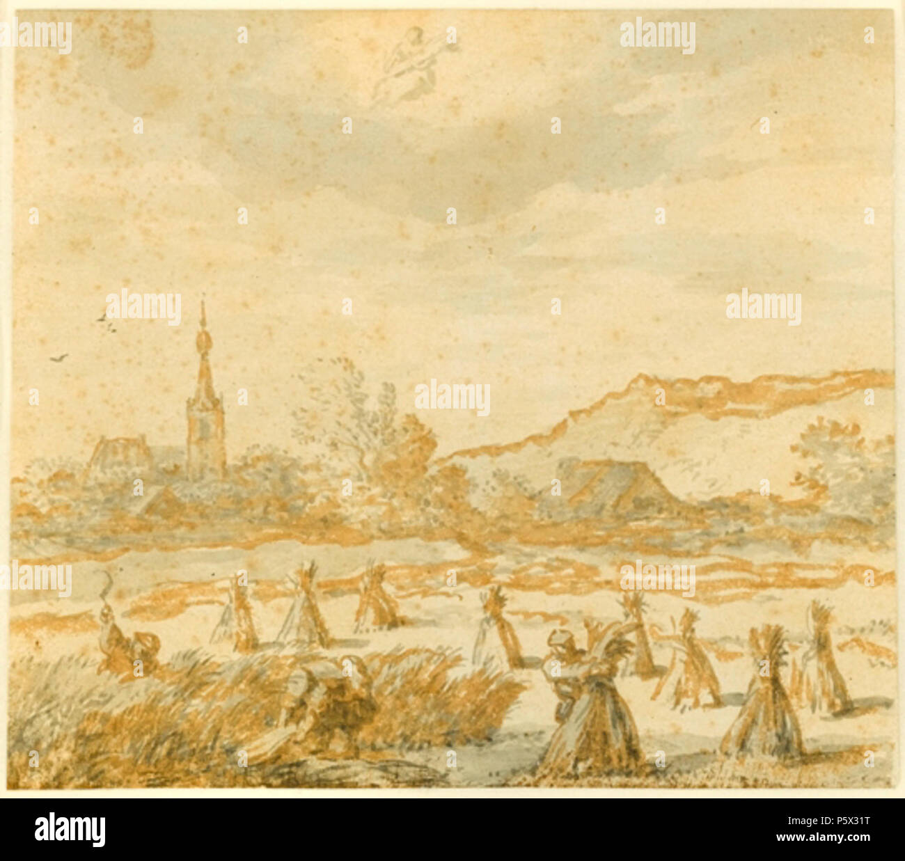 N/A. Anglais : Allaert van Everdingen, le mois d'août (Vierge) : la récolte, gris et brun et brosse de lavage. . Allaert van Everdingen 154 AvanEverdingen Banque D'Images