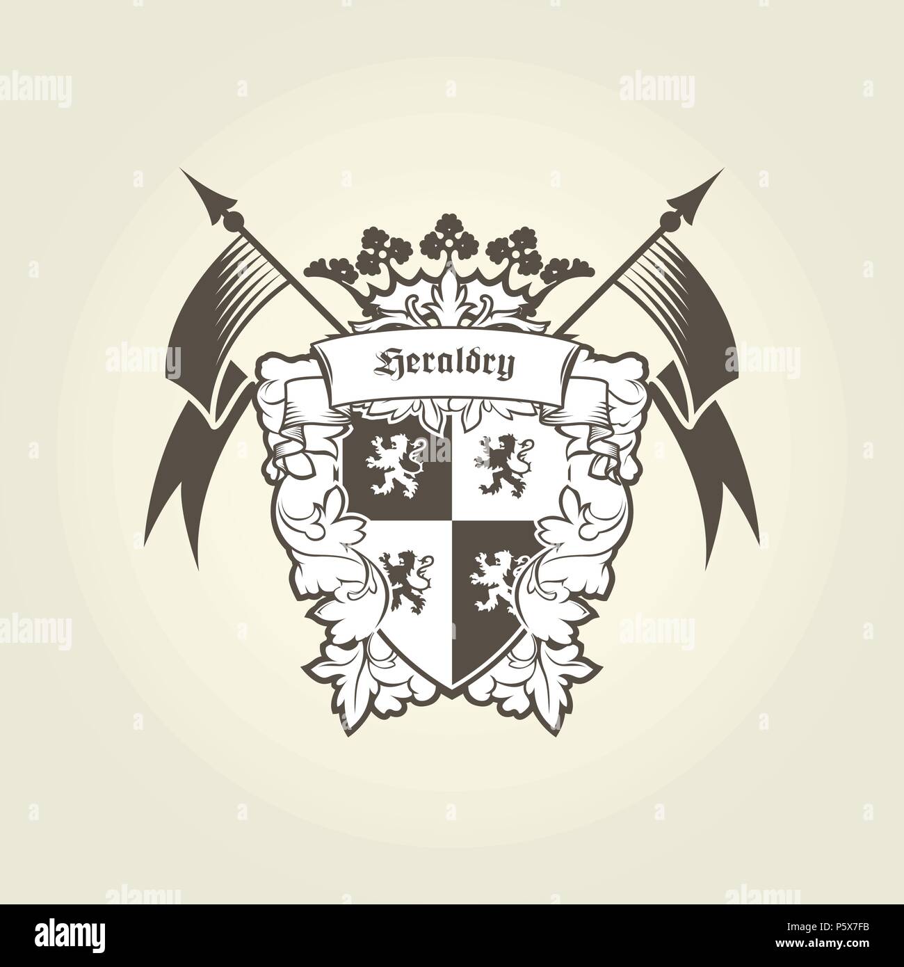 Armoiries royales - blason héraldique, emblème du bouclier avec les lions Illustration de Vecteur