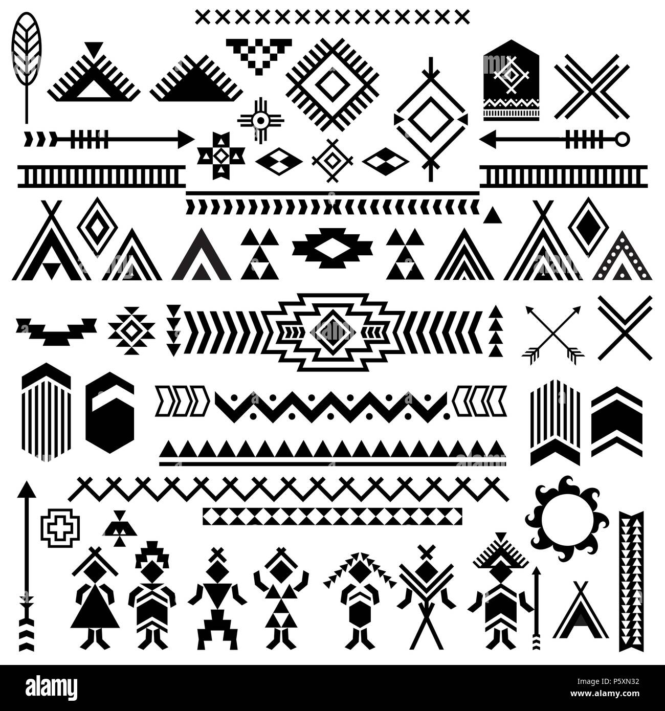 Motifs vectoriels de l'américain. Motifs Indiens typiques symboles vectoriels. Les éléments ethniques tribal aztèque. Et l'illustration vectorielle. Illustration de Vecteur