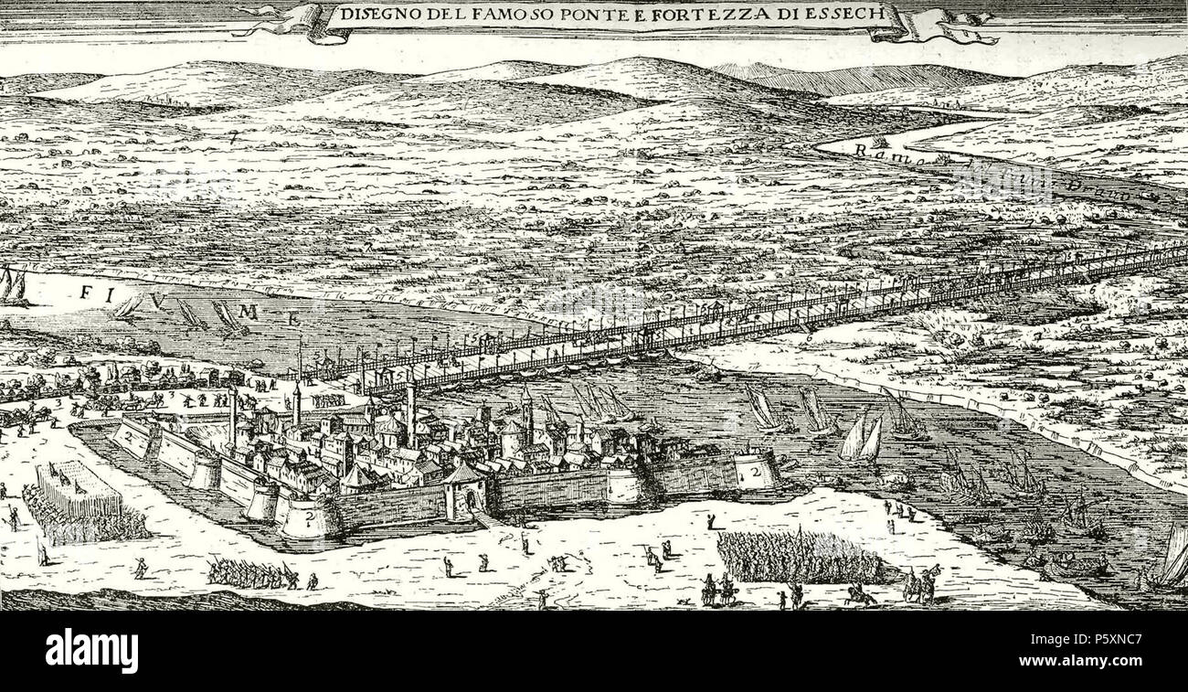 N/A. Anglais : Osijek, le Royaume de Slavonie (Croatie), à la fin de l'occupation ottomane, par Giovanni Giacomo de Rossi . 1687. Giovanni Giacomo de Rossi 532 Eszek Banque D'Images