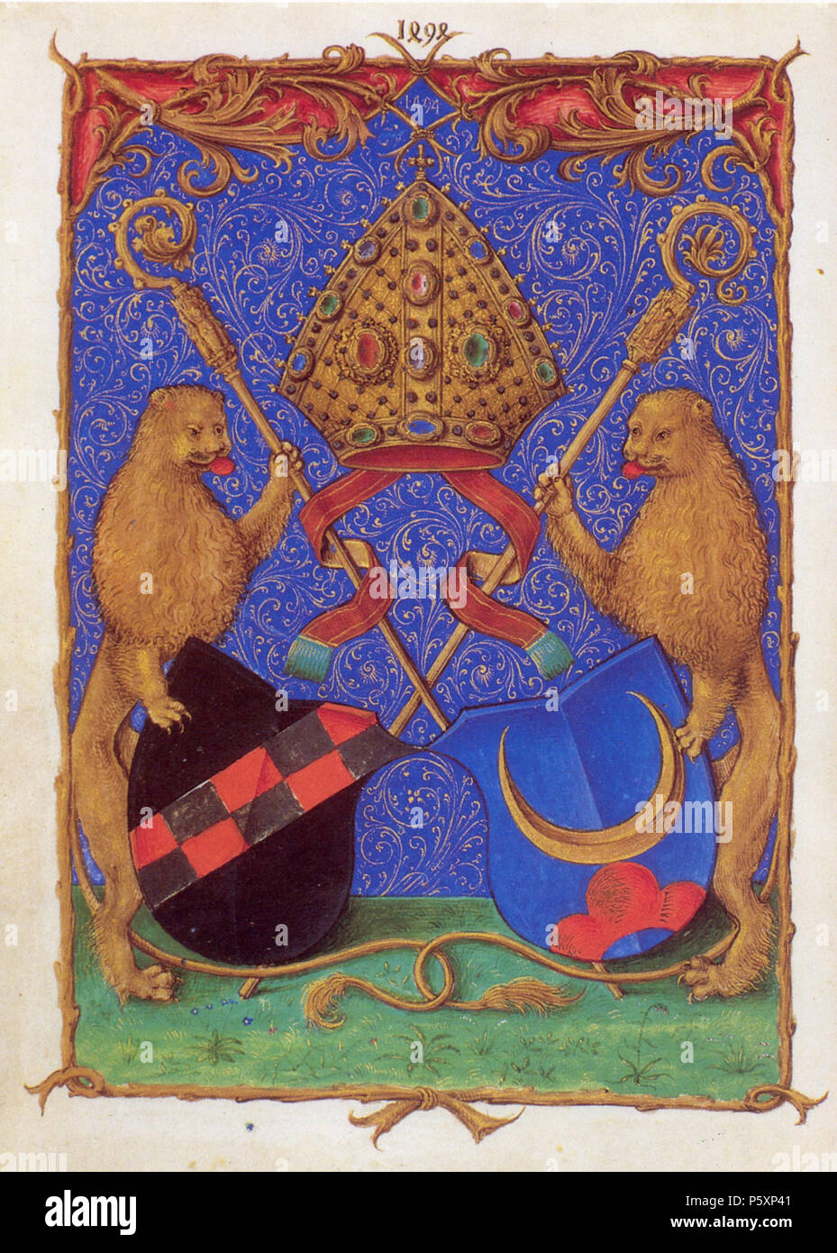 N/A. Deutsch : Wappen des Hl. Bernhard von Clairvaux (heraldisch liens : 156) und des Salemer Abts Johannes I. Stantenat (rechts : heraldisch liens) Anglais : des armoiries de Saint Bernard de Clairvaux (à gauche), Johannes I. Stantenat de Salem (droite) . 1494. 363 anonyme Codex Sal IXc Wappen2 Banque D'Images