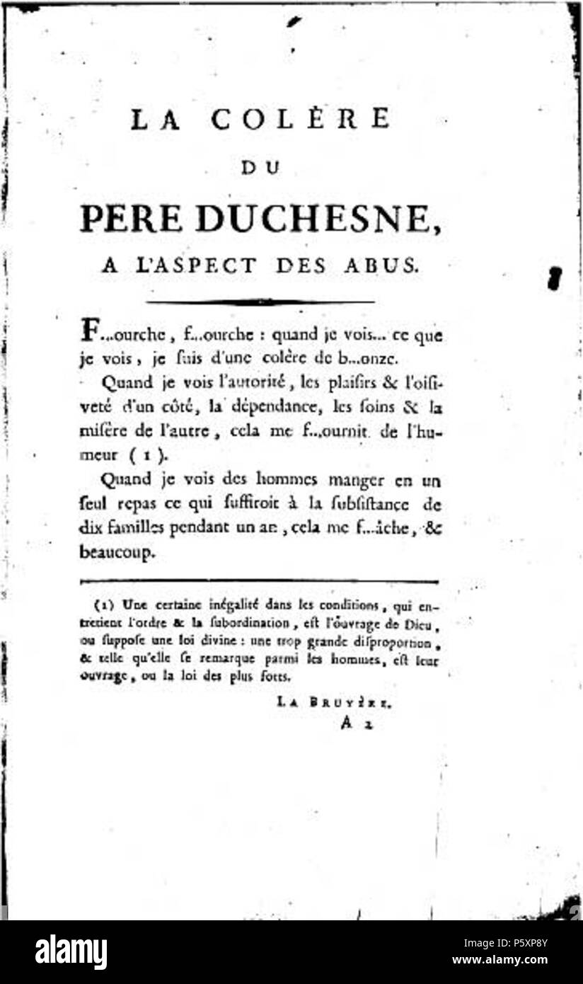 N/A. Dix-huitième-siècle d'un Père Duchesne broadside . 1789. En:Jacques-René Hébert 484 Duchesneabus Banque D'Images
