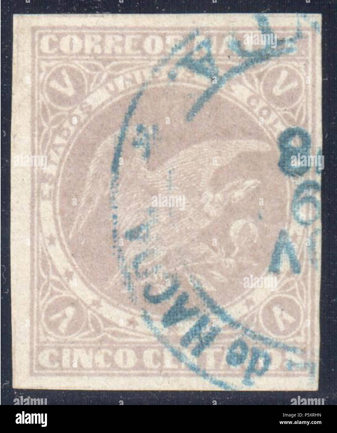 N/A. Anglais : Colombie 1876, 5c lilas pâle sur papier vergé, utilisé '(HO)LDN'. Signé. Catalogue : Sc. 80, Mi. 62z, Yv. 54c : blanc papier unwtmk fixées horizontalement : Perforation de l'imprimante Impression imperforé : Lithographie : Ayala Medrano Printing Ltd, Bogota . 1876. 367 Gouvernement colombien Colombie 1876 Sc80u Banque D'Images
