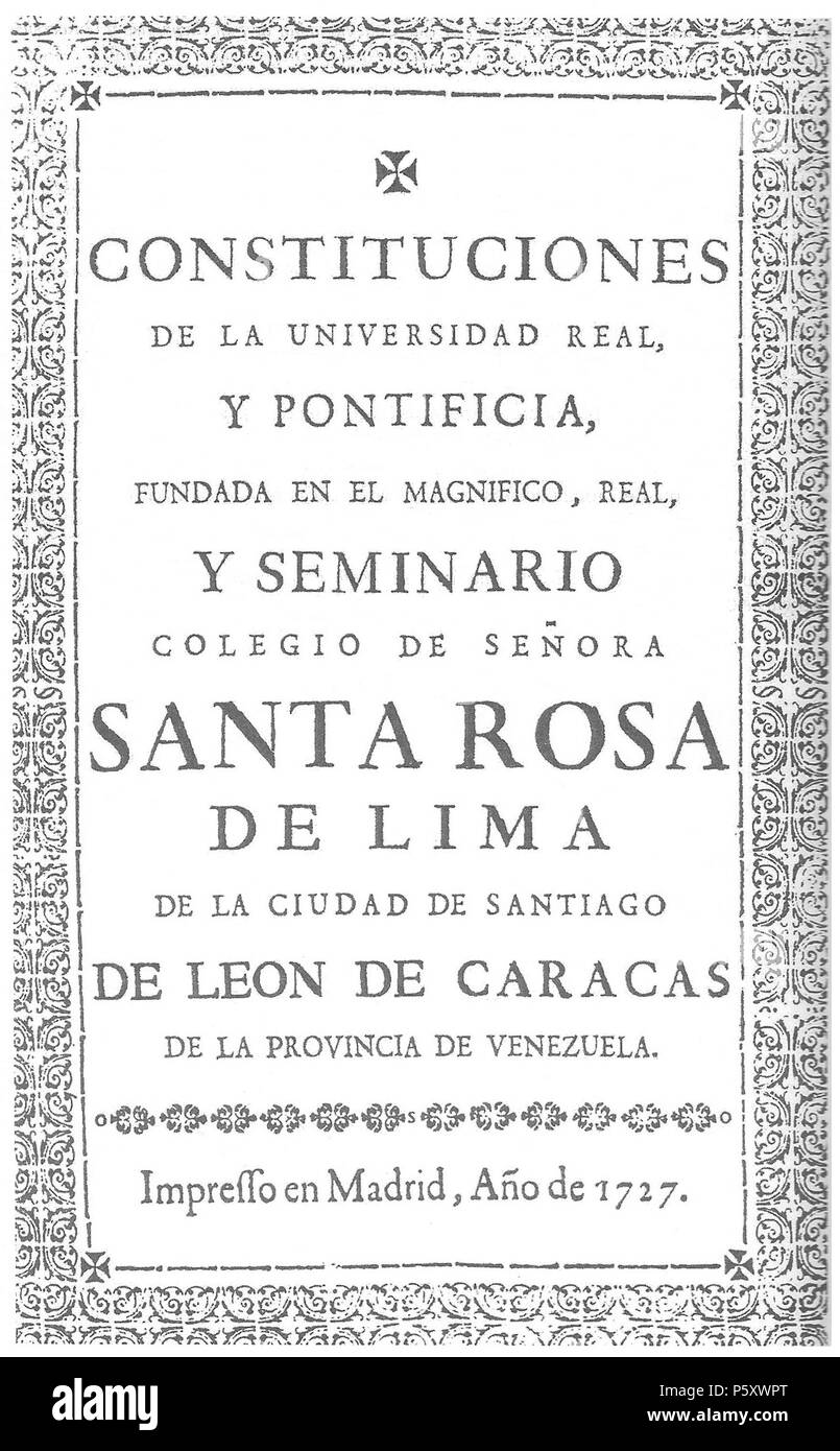 376 del Trabajo Colegio de Santa Rosa de la Universidad de Caracas (1727) Banque D'Images