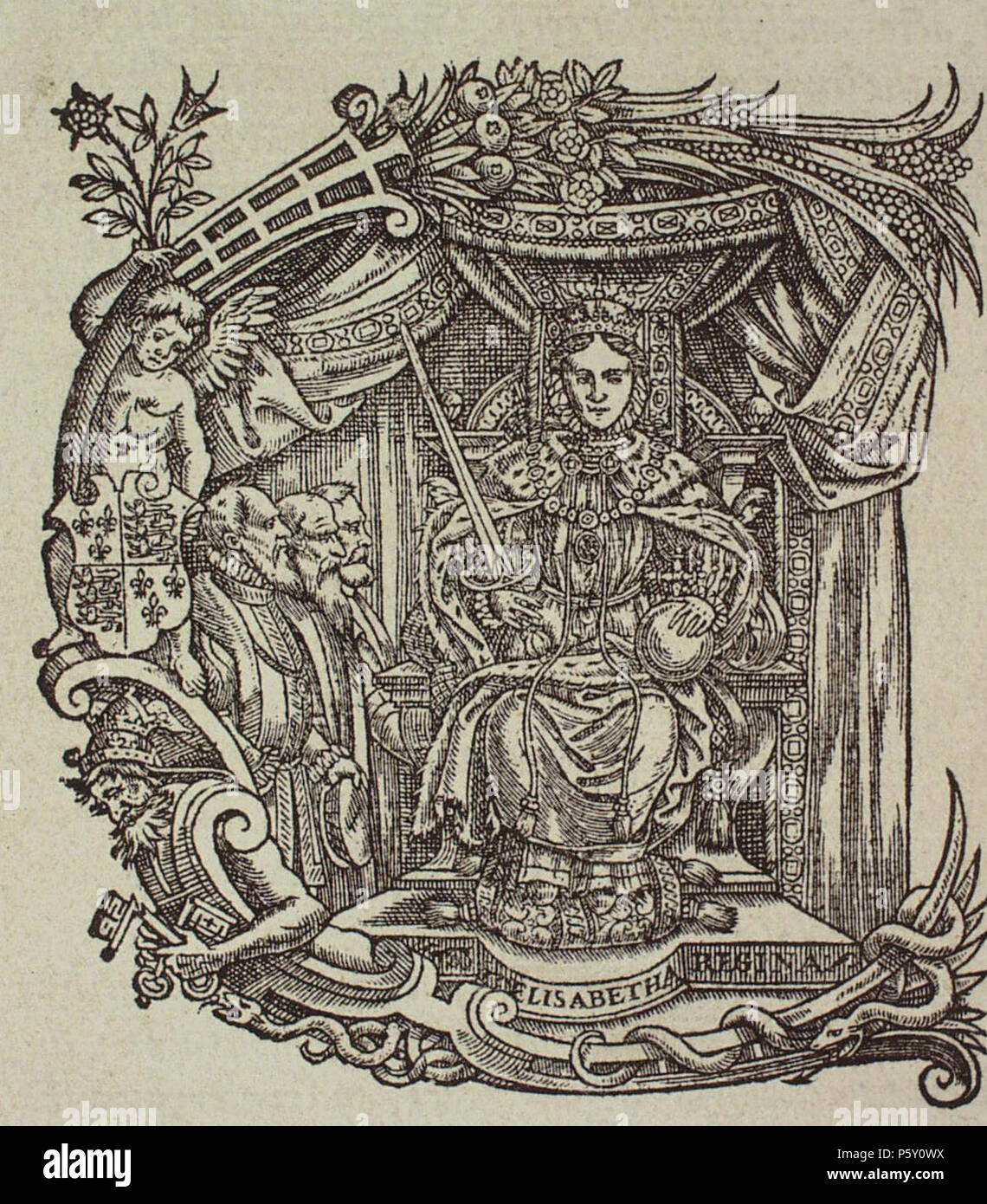 N/A. Anglais : La Reine Elizabeth I d'Angleterre, l'empereur Constantin dans la première gravure sur bois ; C à partir de l'édition 1563 des actes et monuments historiques par John Foxe. 1563. Inconnu 505 Elizabeth I comme Constantine Banque D'Images