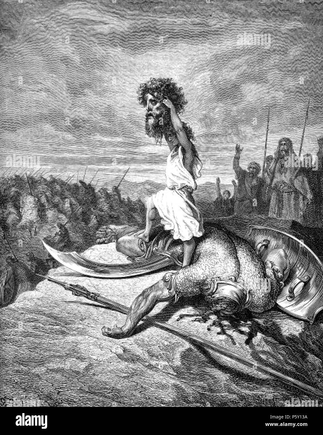 N/A. Anglais : Le jeune Hébreu David lève la tête du Philistin Goliath . Date inconnue. Gustave Doré (1832-1883) 416 David-goliath28 Banque D'Images