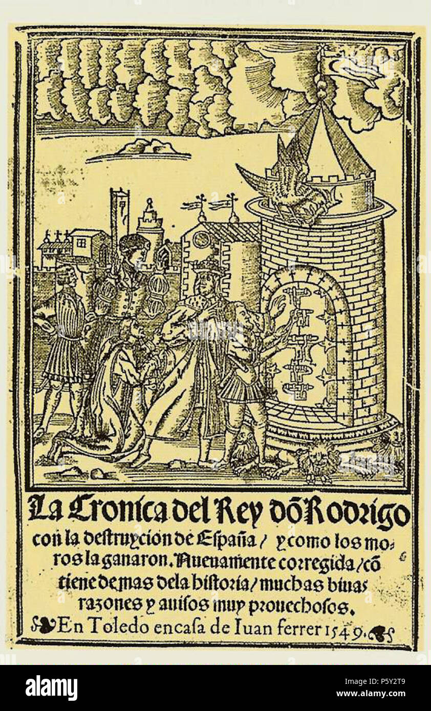 N/A. Español : Portada de La Crónica del Rey Don Rodrigo de es:Alonso de Cartagena (1385-1456) English : page de titre de La Crónica del Rey Don Rodrigo (La Chronique de l'Éternel Roi Roderick) par fr:Alonso de Cartagena (1385-1456) . 1549. Juan Ferrer Cronica 391 rey rodrigo Banque D'Images