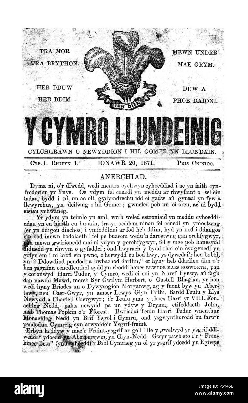 Langue Officielle Du Pays De Galles Llundeinig Cymro. Anglais : un hebdomadaire en langue galloise périodique  desservant les London Welsh. Le contenu principal du périodique ont été  communiqués au sujet de la communauté galloise de Londres, des nouvelles