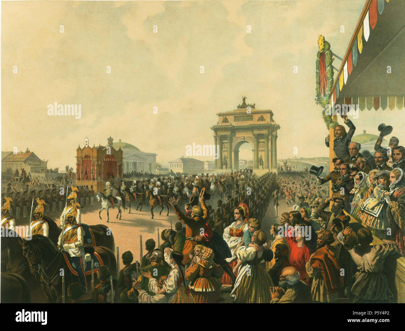 N/A. Entrée en Tsars Moskau / Triumphaler Majestäten Einzug Ihrer à Moskau (Chromolithographie) . 1856. Mihály Zichy (1827-1906) d'autres noms anglais : Mihály Zichy Mihály Zichy : Magyar Deutsch : Michael von Zichy Description : peintre hongrois Date de naissance/décès 15 octobre 1827 au 28 février 1906 Lieu de naissance/décès Zala Saint-Pétersbourg Russie ; lieu de travail Saint Petersburg ; Vienne ; Paris ; contrôle de l'autorité de Budapest : Q742959 VIAF:59356468 ISNI:0000 0000 8138 8561 ULAN:500024109 RCAC:n50077586, Mihály ZICHY:WGA WorldCat 519 Procession Entrée Alexander II Banque D'Images