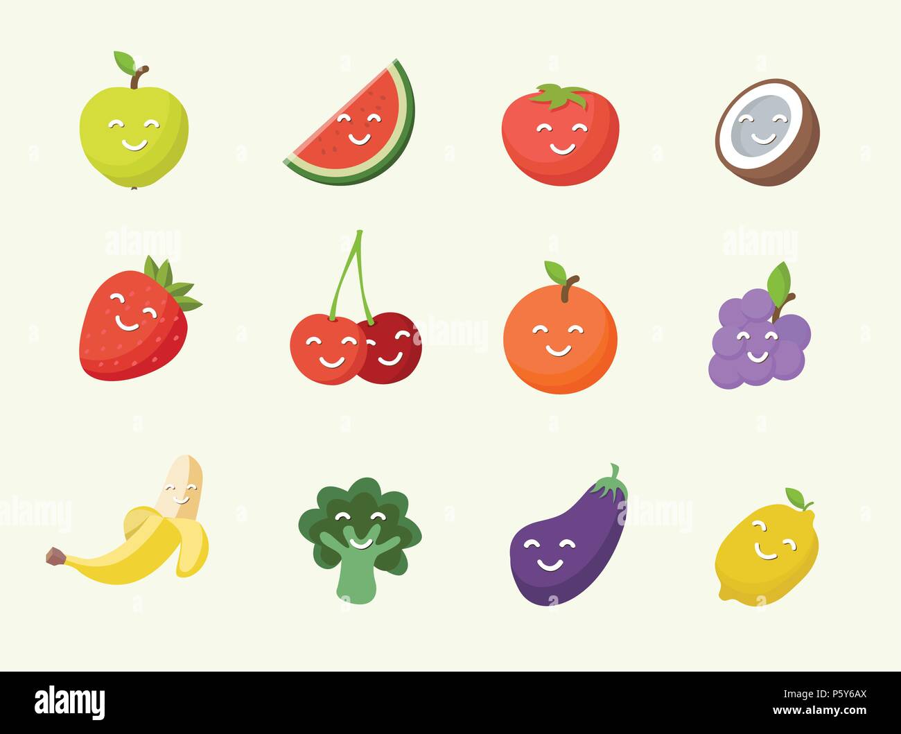 Happy smiling cartoon fruits icône. Illustration de Vecteur