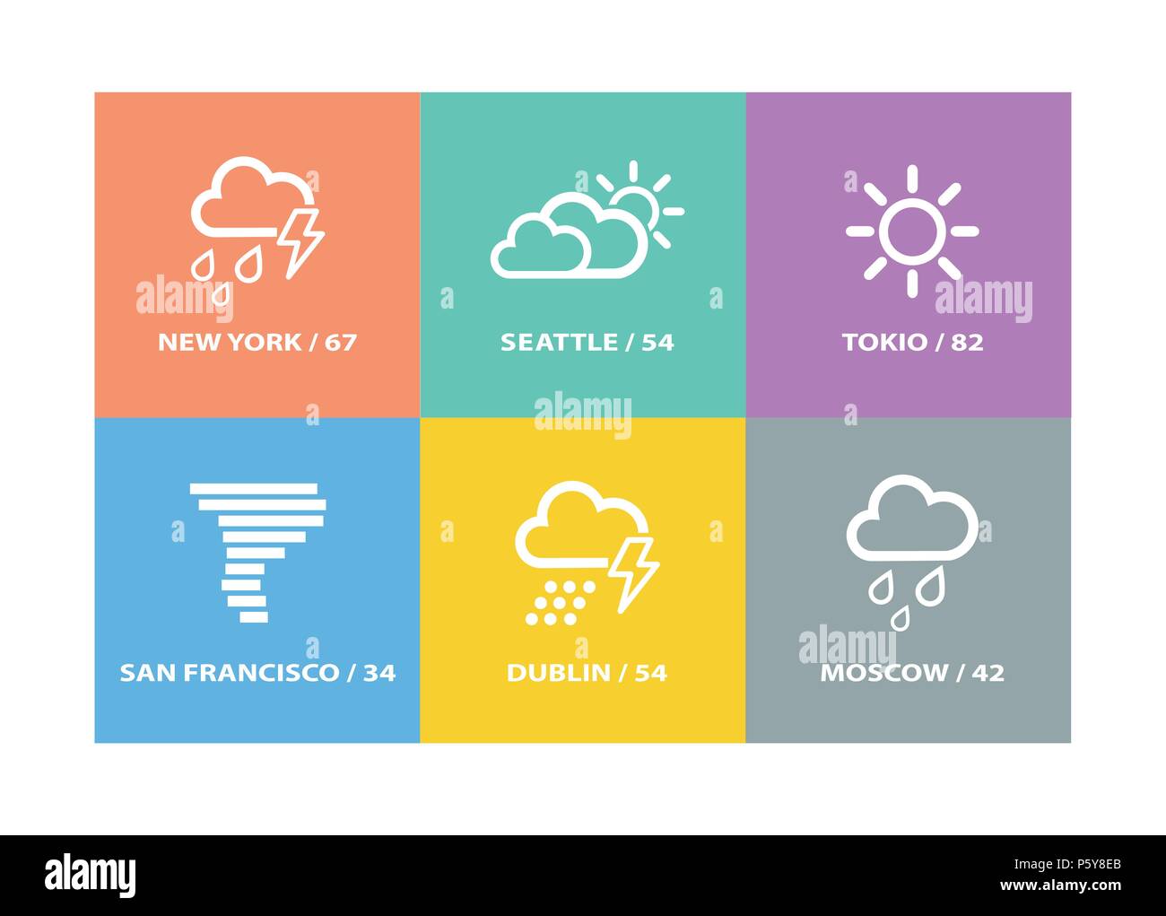 Ensemble d'icônes météo vecteur et signes Illustration de Vecteur