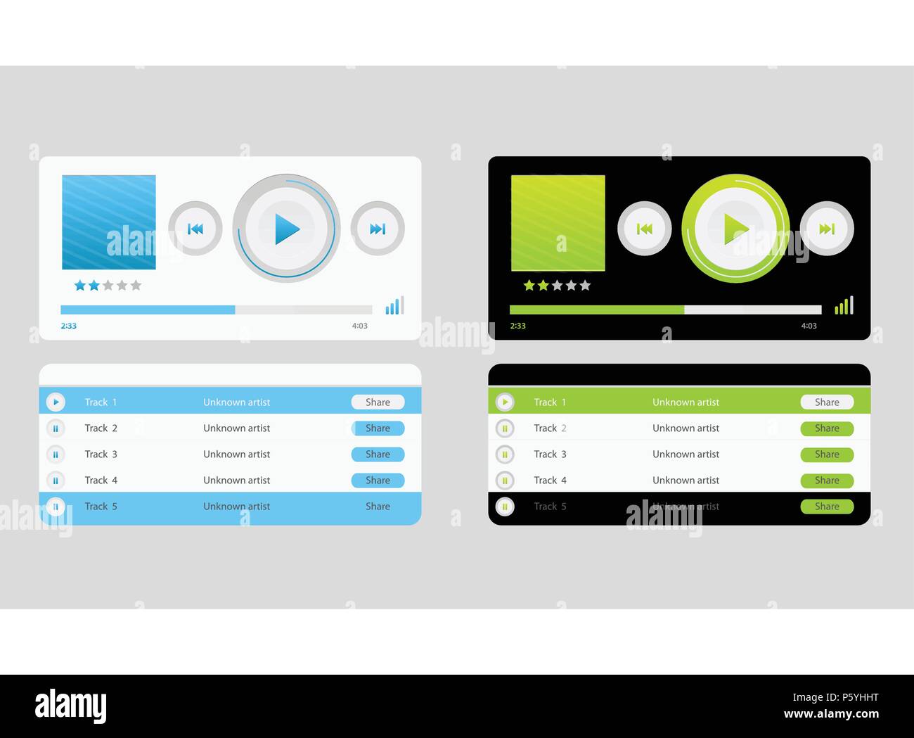 Ensemble de UX modèles de lecteur audio et vidéo Illustration de Vecteur