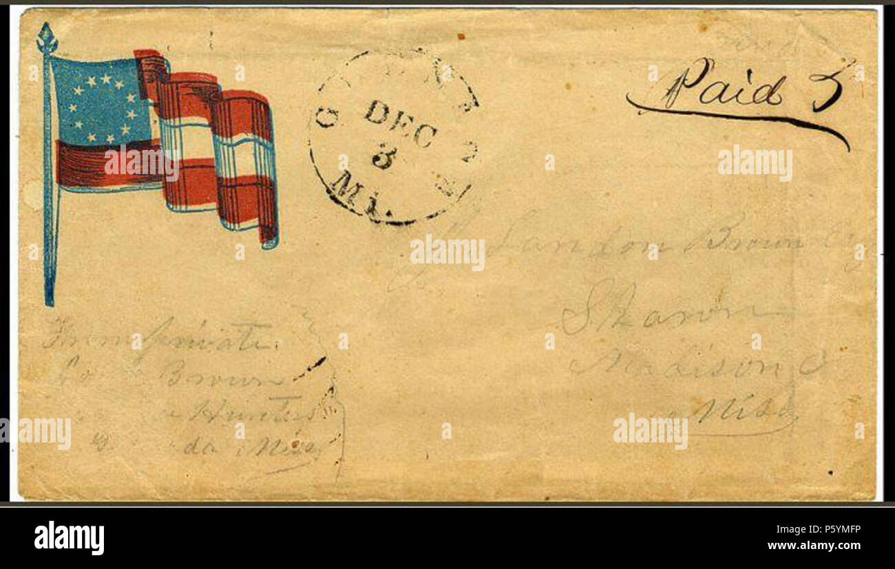 N/A. Anglais : couverture patriotique confédéré w/ manuscrit payé le marquage, 1861 . 1861. Bureau de Poste 393 CSA CSA payés 5 autographe Banque D'Images