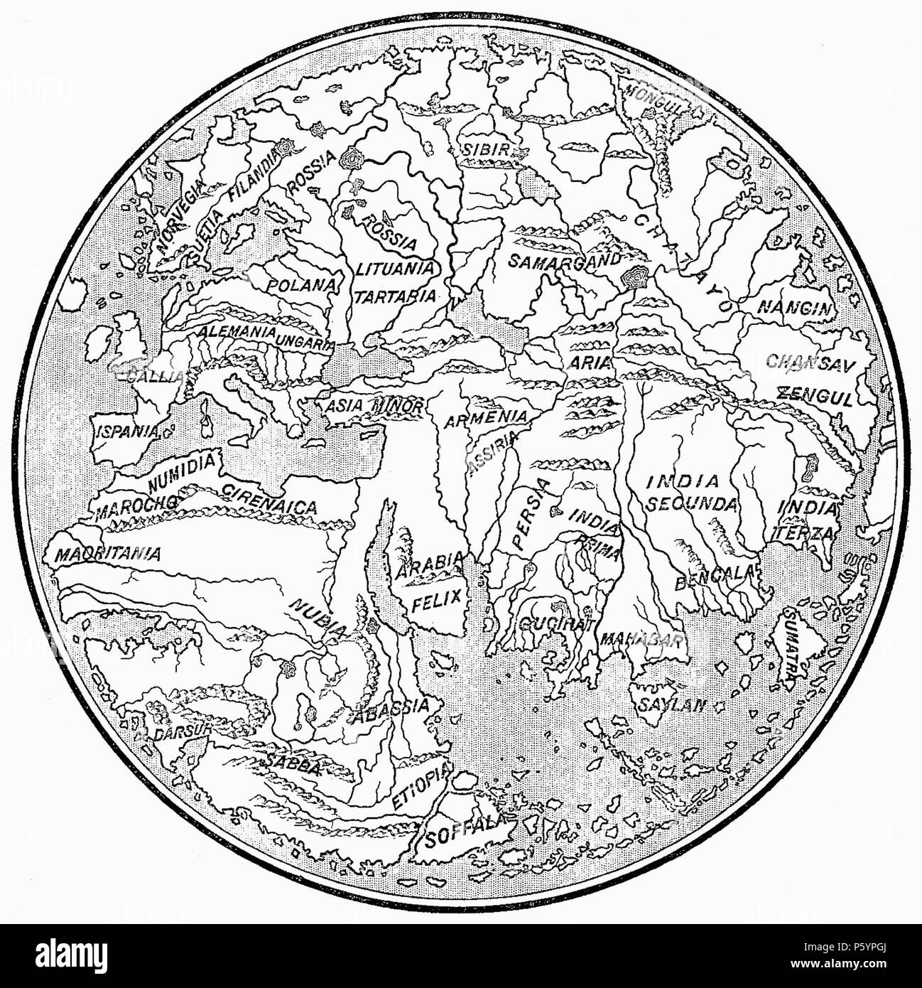 400 D251- N° 357. Carte du Monde d'après Fra Mauro - liv3-Ch10 Banque D'Images