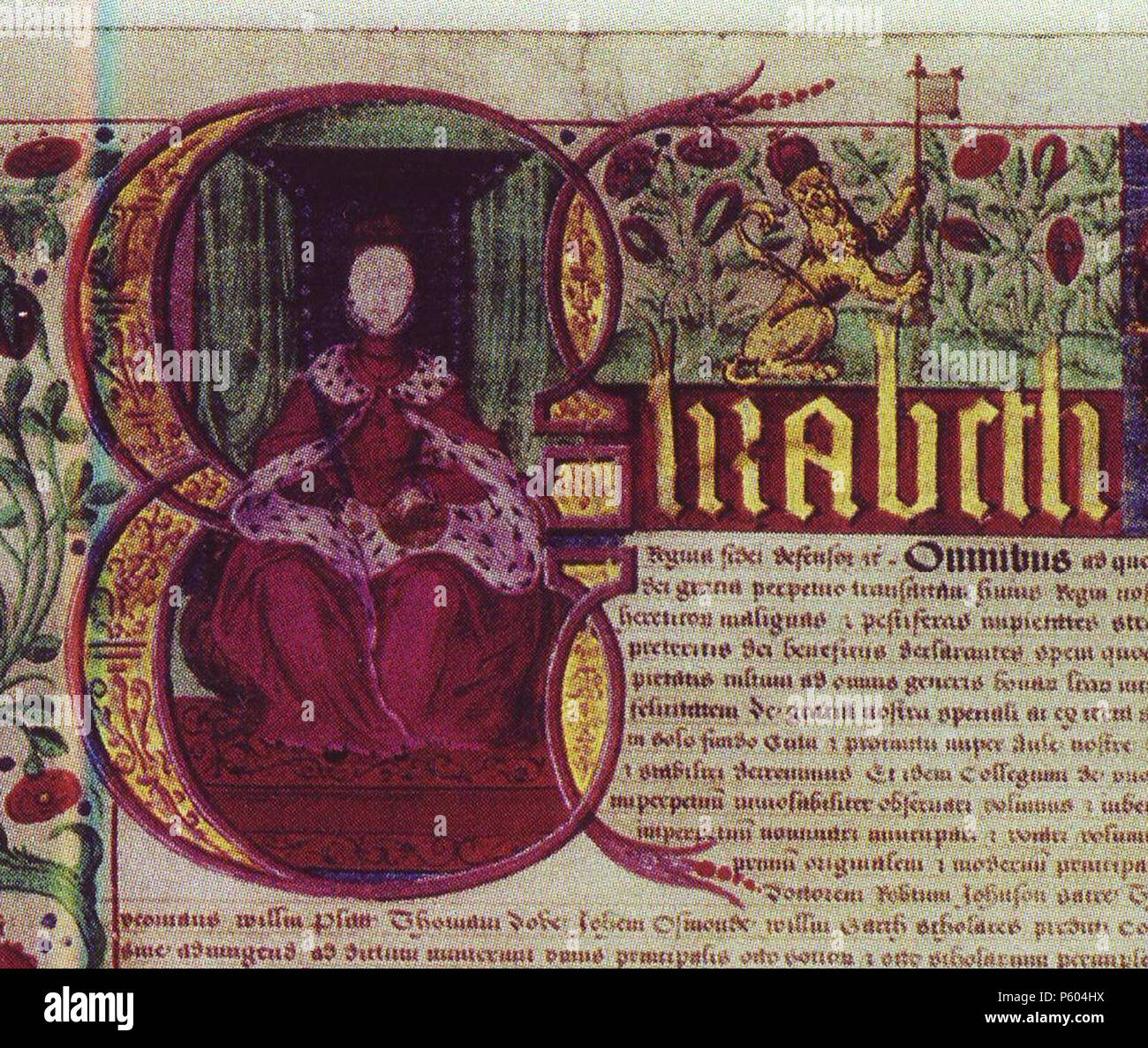 N/A. Anglais : l'ouverture lumineuse lettre 'E', représentant Elizabeth I, dans la charte de fondation de Jesus College, Oxford, en date du 27 juin 1571. 1571 Photographie originale ; au plus tard en 1999 ; balayé et cropped Août 2008 10 août 2008 (date d'origine). Scribe inconnue de 1571 Chargé par Bencherlite à fr. 505 Elizabeth 1571 Jesus College Banque D'Images