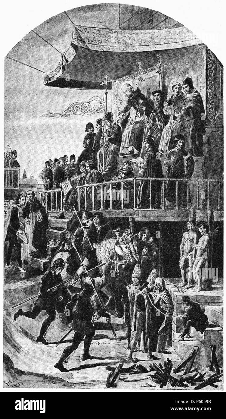 398 D065 - auto-da-fé présidé par saint-Dominique de Guzman - liv3-Ch07 Banque D'Images