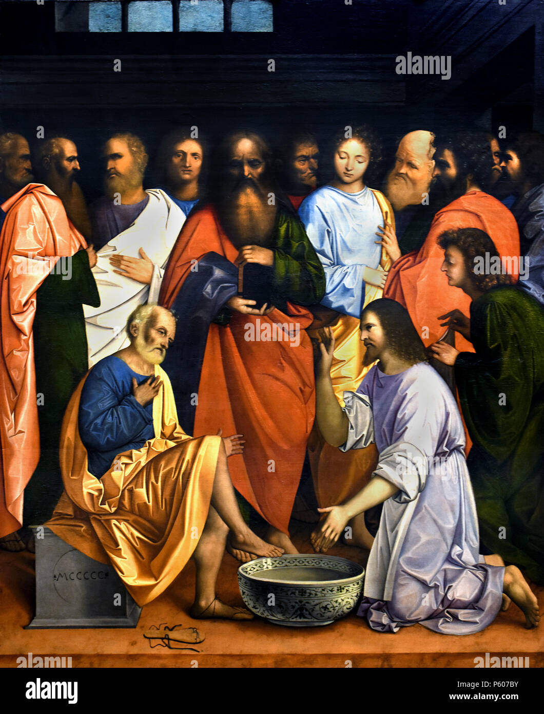 Lavanda dei Piedi - lavage des pieds par Giovanni Agostino da Lodi 1470-1519 15e siècle en Italie, l'italien. Banque D'Images