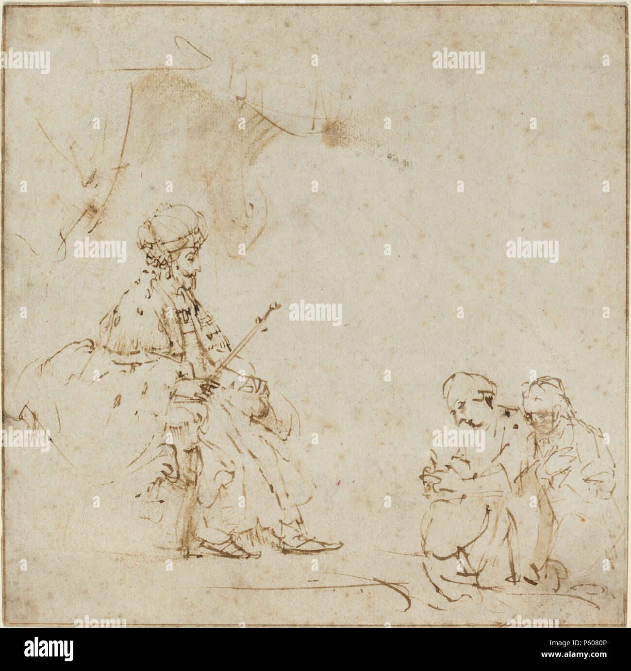 Dessin plume et encre brune avec lavis sur papier vergé ; total : 17,3 x 17,2 cm (6 13/16 x 6 3/4 in.) ; 532 Esther devant Assuérus Banque D'Images