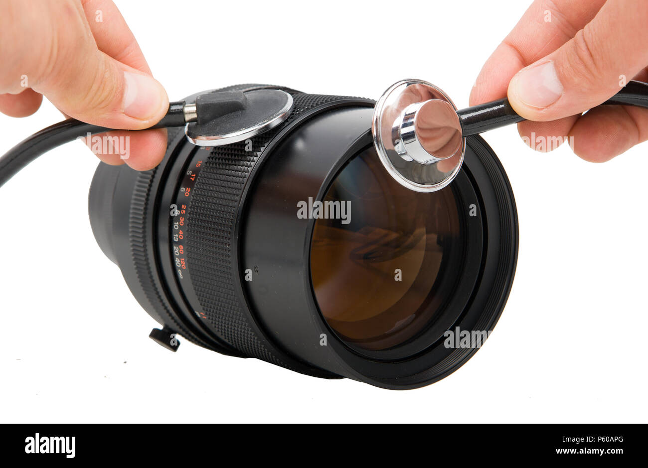 Service de l'équipement photographique. La réparation des objectifs photographiques. Banque D'Images