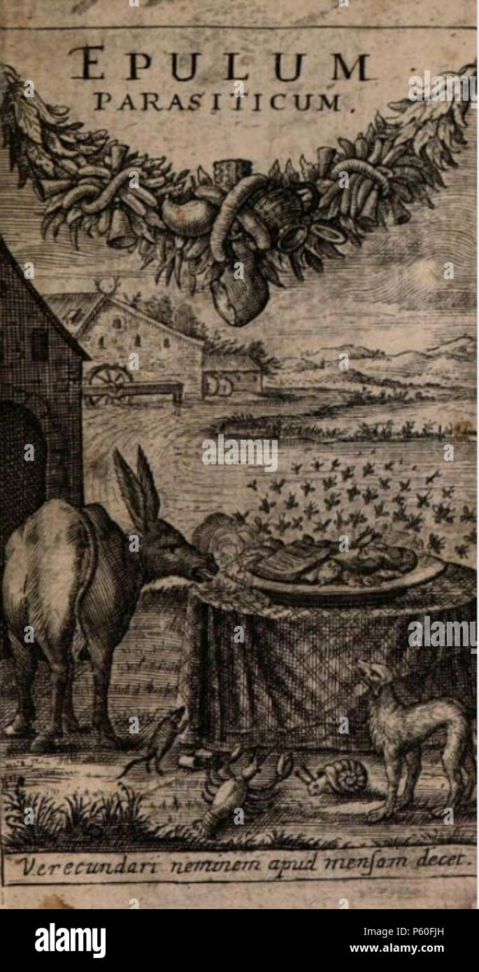 N/A. Anglais : Frontispice de 'Epulum parasiticum', Nuremberg, 1665 . 1665. Numérisation par Google Books ; frontispice, éditeur anonyme, 1665 520 Epulum parasiticum Banque D'Images