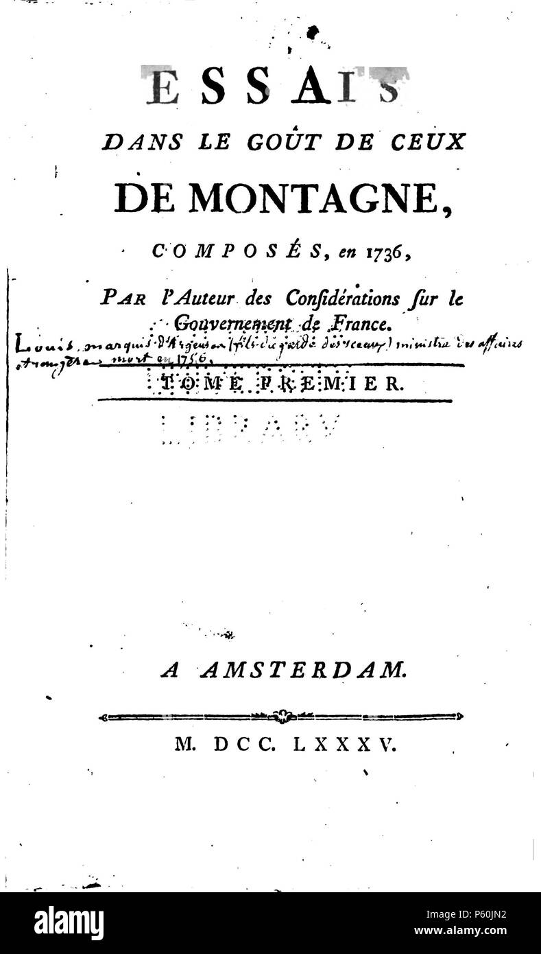 525 Essais dans le goût de ceux de Montaigne Banque D'Images