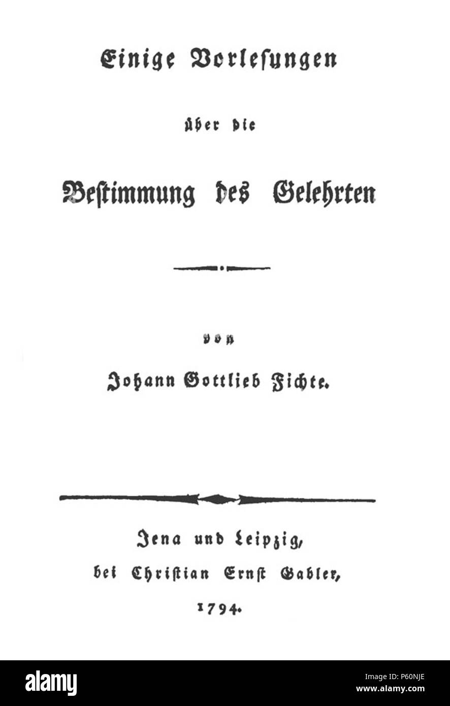 N/A. Page de titre . 1794. Fichte Fichte titlepage1794 556 Banque D'Images