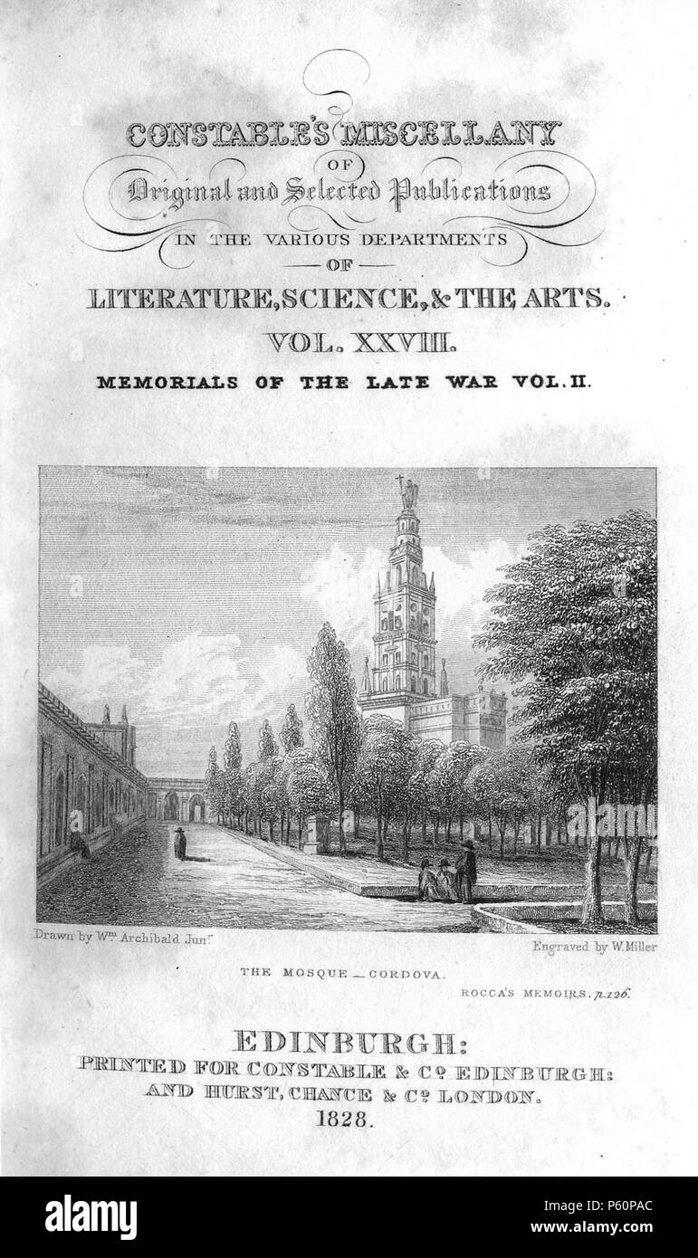 N/A. La mosquée Cordova, gravée par William Miller après Wm Archibald Junr de 'l'agent's Miscellany de l'original et une sélection de publications dans les divers départements de la littérature, les sciences et les arts : Volume XXVIII mémoriaux de la dernière guerre Vol II' (imprimé d'Édimbourg pour Archibald Constable & Co, et Hurst, Robinson & Co, London 1828) . 1828. William Miller (1796-1882) Noms alternatifs William Frederick J Miller, William Frederick, J Miller graveur écossais Description Date de naissance/décès 28 MAI 1796 20 janvier 1882 Lieu de naissance/décès Autorité Sheffield Édimbourg co Banque D'Images