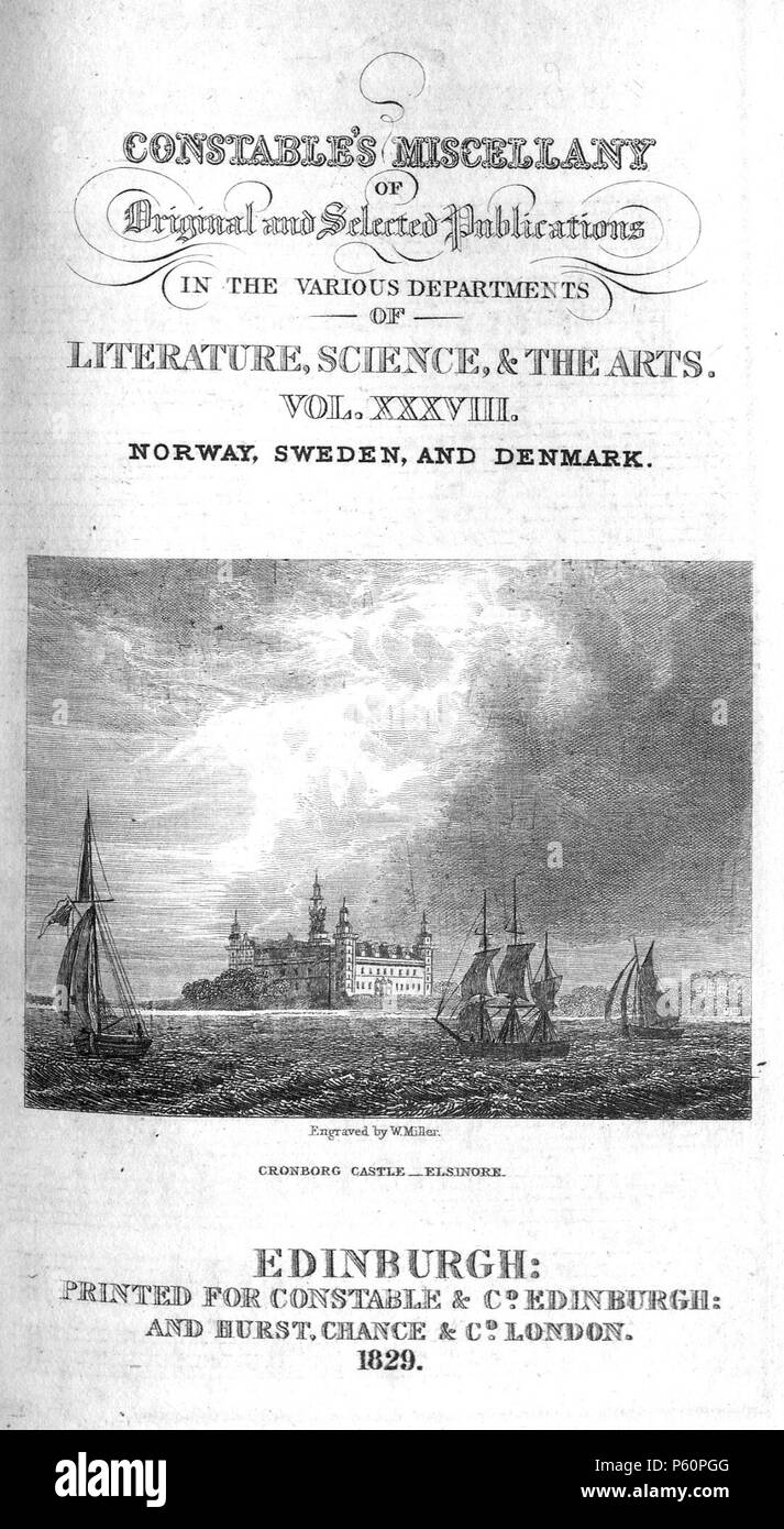 N/A. Château Cronborg - Elseneur, gravée par William Miller de 'l'agent's Miscellany de l'original et une sélection de publications dans les divers départements de la littérature, les sciences et les arts : volume XXXVIII de la Norvège, de la Suède, et le Danemark' (imprimé d'Édimbourg pour Archibald Constable & Co, et Hurst, Chance & Co, London 1829) . 1829. William Miller (1796-1882) Noms alternatifs William Frederick J Miller, William Frederick, J Miller graveur écossais Description Date de naissance/décès 28 MAI 1796 20 janvier 1882 Lieu de naissance/décès Sheffield Édimbourg contrôle d'autorité : Q2580014 VIAF Banque D'Images