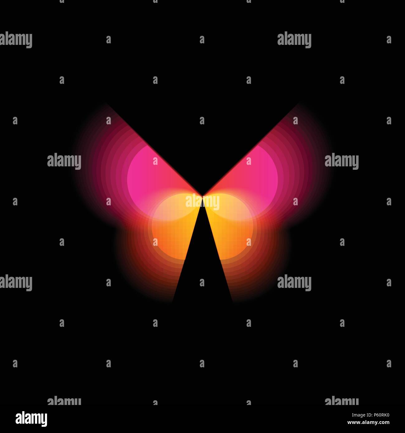 Logo isolé papillon. Les ailes de papillons colorés lumineux, un mouvement dynamique, les effets de flou. Abstract vector logo sur fond noir. Illustration de Vecteur