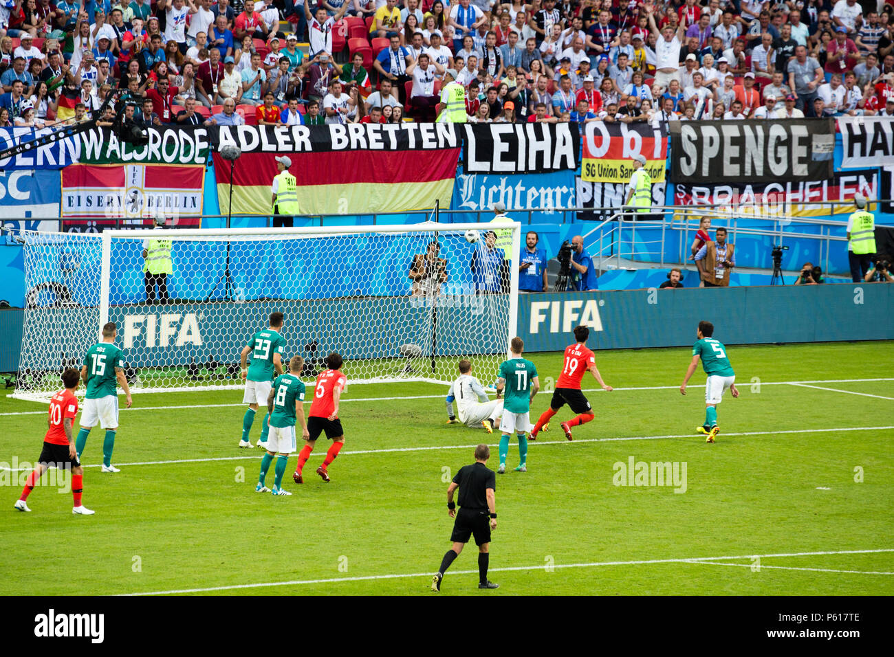 L'équipe nationale de football de Corée République marque contre l'Allemagne à la Coupe du Monde Russie 2018 à Kazan en Russie. Banque D'Images