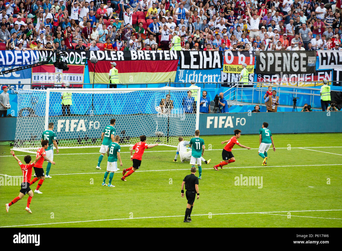 L'équipe nationale de football de Corée République marque contre l'Allemagne à la Coupe du Monde Russie 2018 à Kazan en Russie. Banque D'Images