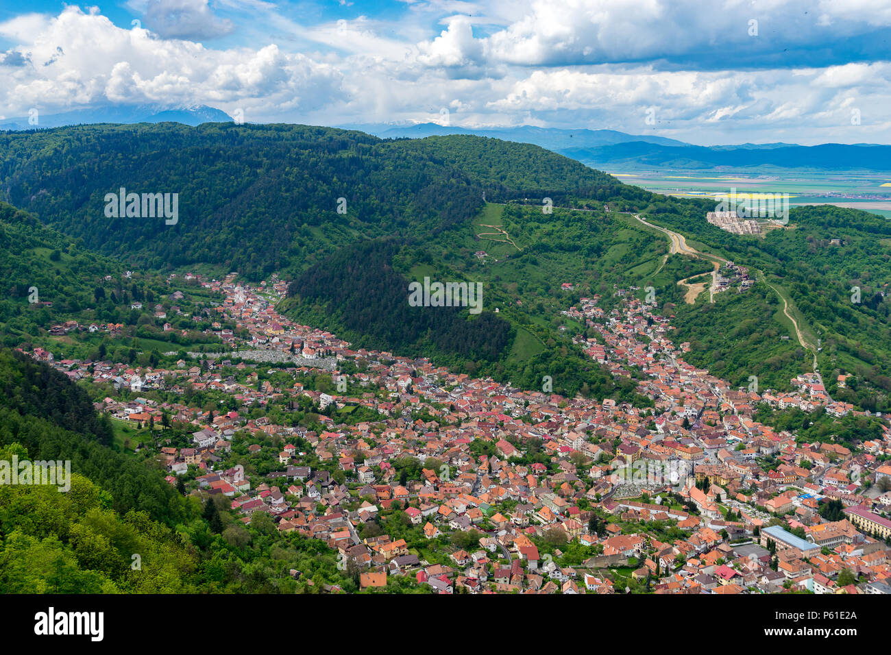 Vue du haut vers le bas de Brasov Banque D'Images