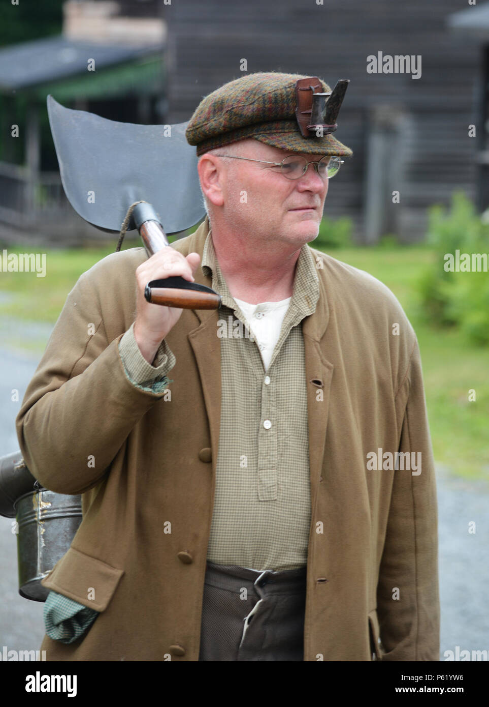 'Un acteur Reenactment Mineur irlandais pendant des jours,Ville Patch Eckley Miners' Village de l'est de la Pennsylvanie,USA.Le charbon anthracite région minière. Banque D'Images
