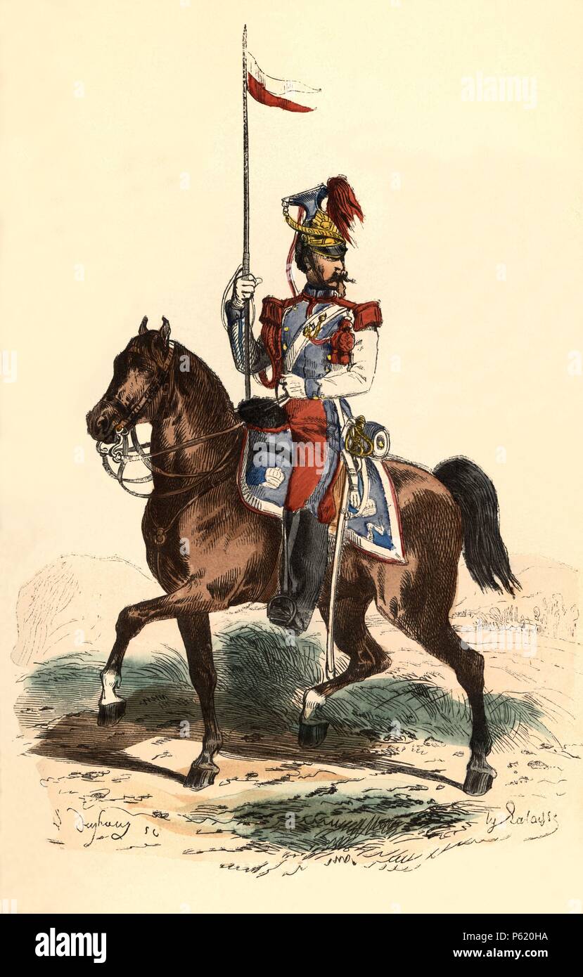 Francia. Siglo XIX. Uniforme de Lancero de la guardia imperial, año 1856. La gravure de 1864. Banque D'Images