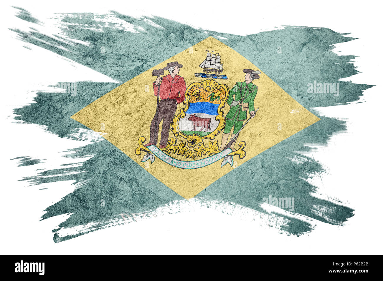 Grunge drapeau d'État du Delaware. Drapeau du Delaware coup de pinceau. Banque D'Images