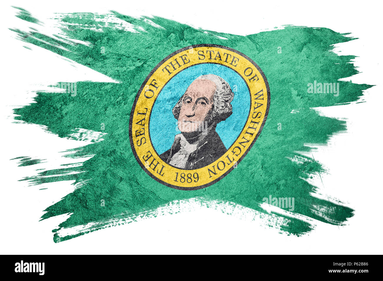 L'état de Washington Grunge flag. Drapeau Washington coup de pinceau. Banque D'Images
