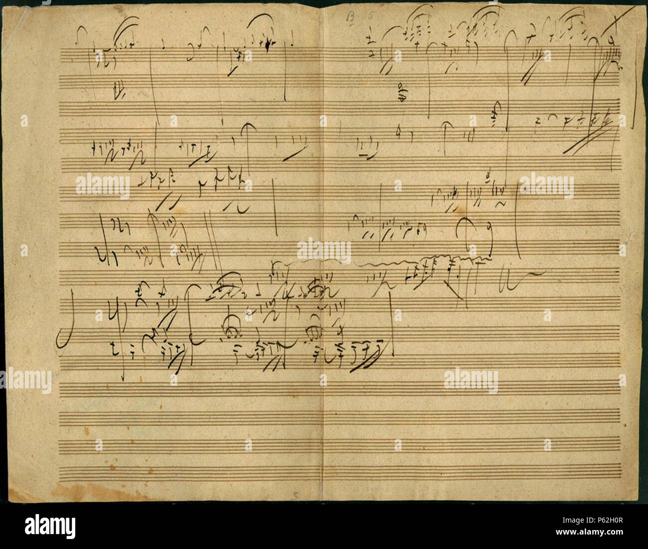N/A. Sonate pour piano en la majeur, op. 101, Allegro : croquis manuscrit  de Beethoven, l'écriture. 1816. Ludwig van Beethoven (1770-1827) Noms  alternatifs Description Beethoven le compositeur et pianiste allemand  c'était un