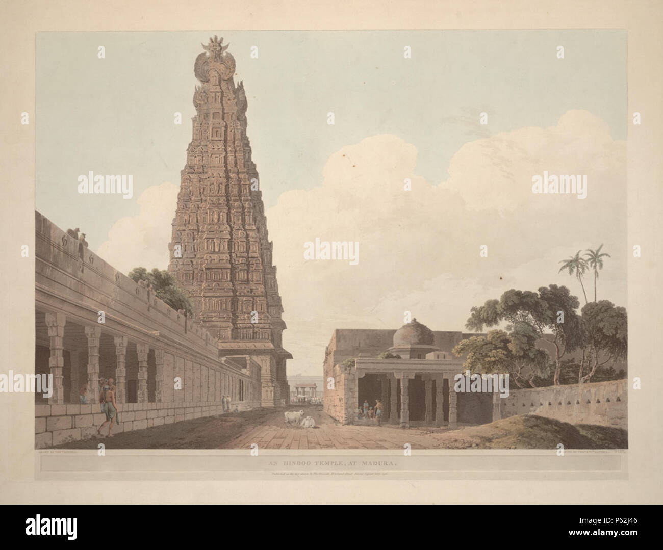 N/A. English : 'un temple hindou, à Madura,' une aquatinte par Thomas et William Daniell, 1798 . 1798. Thomas et William Daniell 411 Daniells1798 Banque D'Images