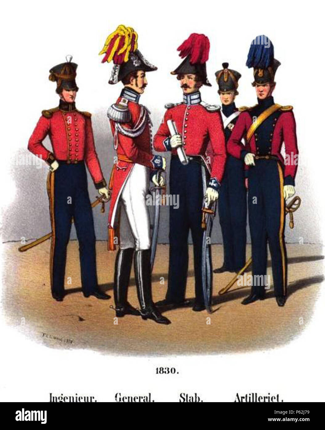 N/A. Uniformes de l'armée danoise en 1830. 1872. Frederik Christian Lund (1826-1901) 412 1830 Danske uniformer Banque D'Images
