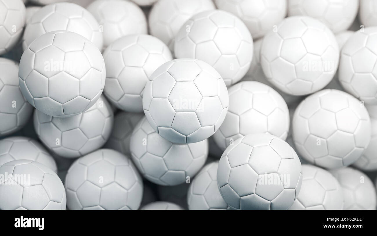 Ballon de football blanc vierge maquette pile, vue du dessus, rendu 3d. Football vide heap immersive. Volley-ball claire pile pour jouer sur le modèle de champ Banque D'Images