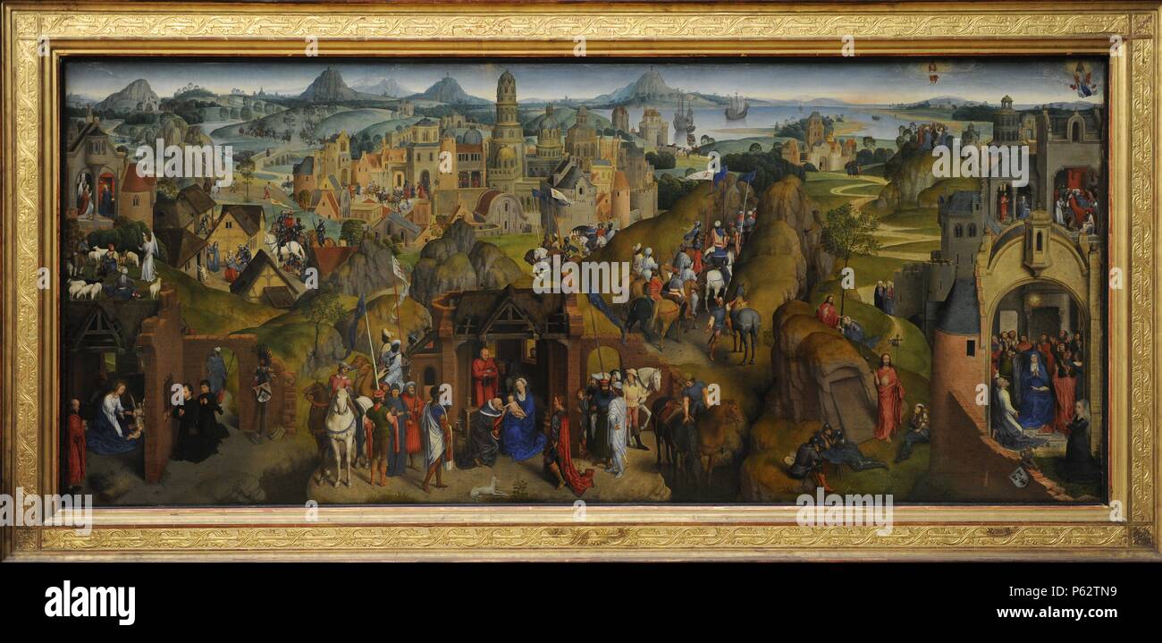 Hans Memling (1435/1440-1494). Peintre flamand. Les sept joies de la Vierge, 1480. L'Alte Pinakothek. Munich. L'Allemagne. Banque D'Images