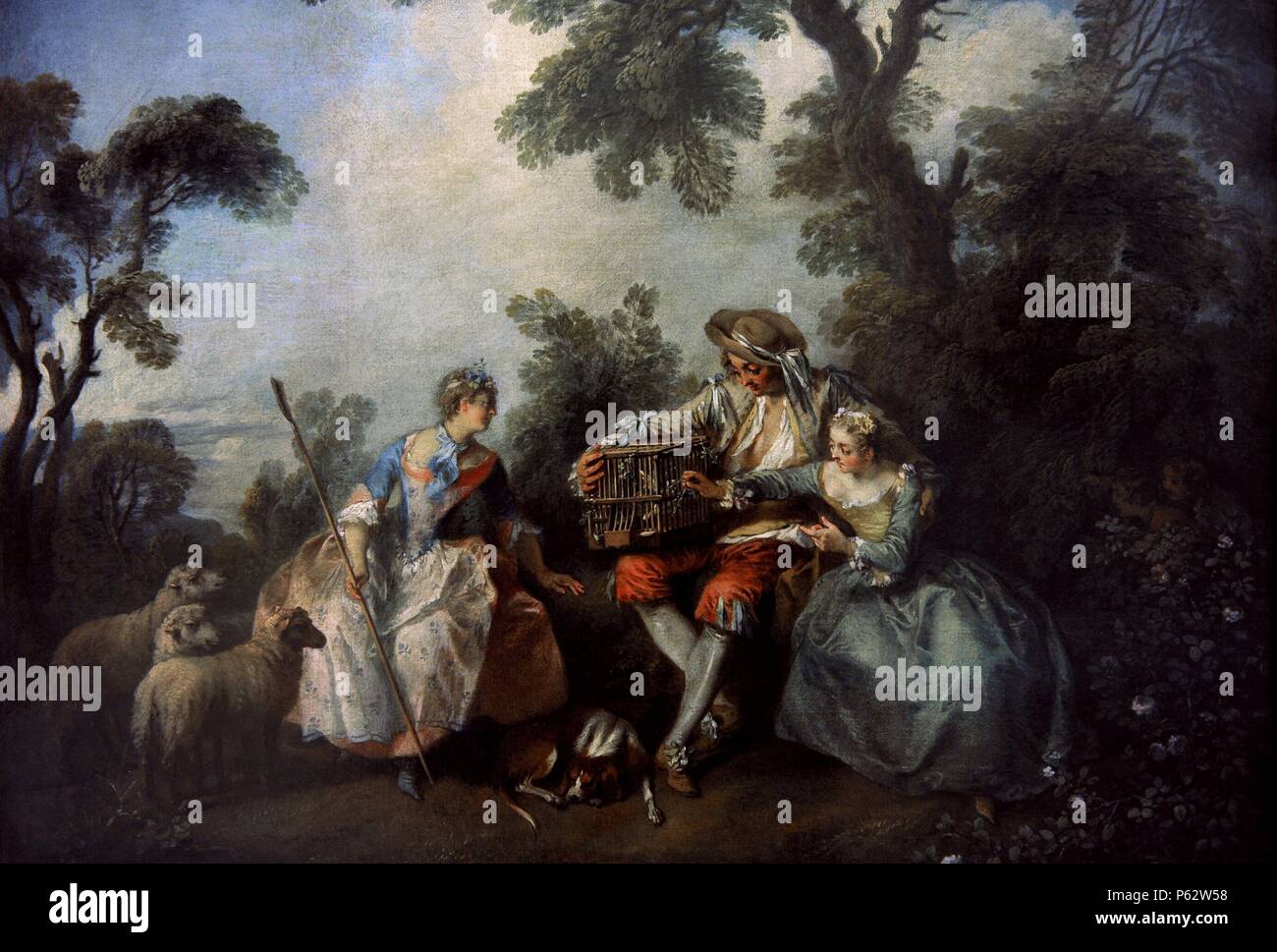 Nicolas Lancret (1690-1743). Le peintre français. La cage à oiseaux. Ca. 1735. L'Alte Pinakothek. Munich. L'Allemagne. Banque D'Images
