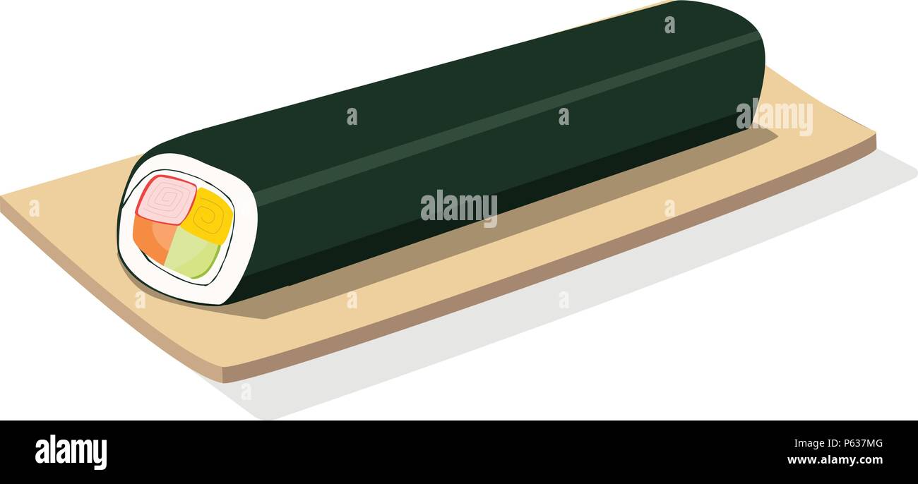 Sushi roll sur plaque de bois, isolée vector art design Illustration de Vecteur