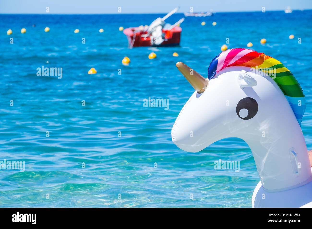 Tube Unicorn Nager Sur La Plage Sur Fond De Mer Unicorn En