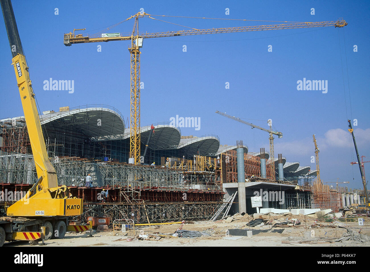 Les travaux sur le terminal principal pour le nouvel aéroport international de Hong Kong à Chek Lap Kok Banque D'Images