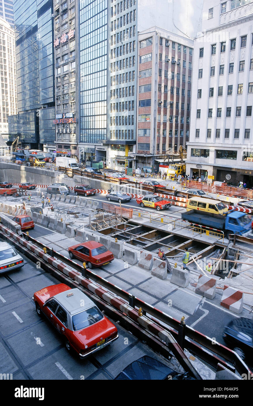 La construction de la ligne de métro souterrain pour le nouvel aéroport de Hong Kong. Banque D'Images