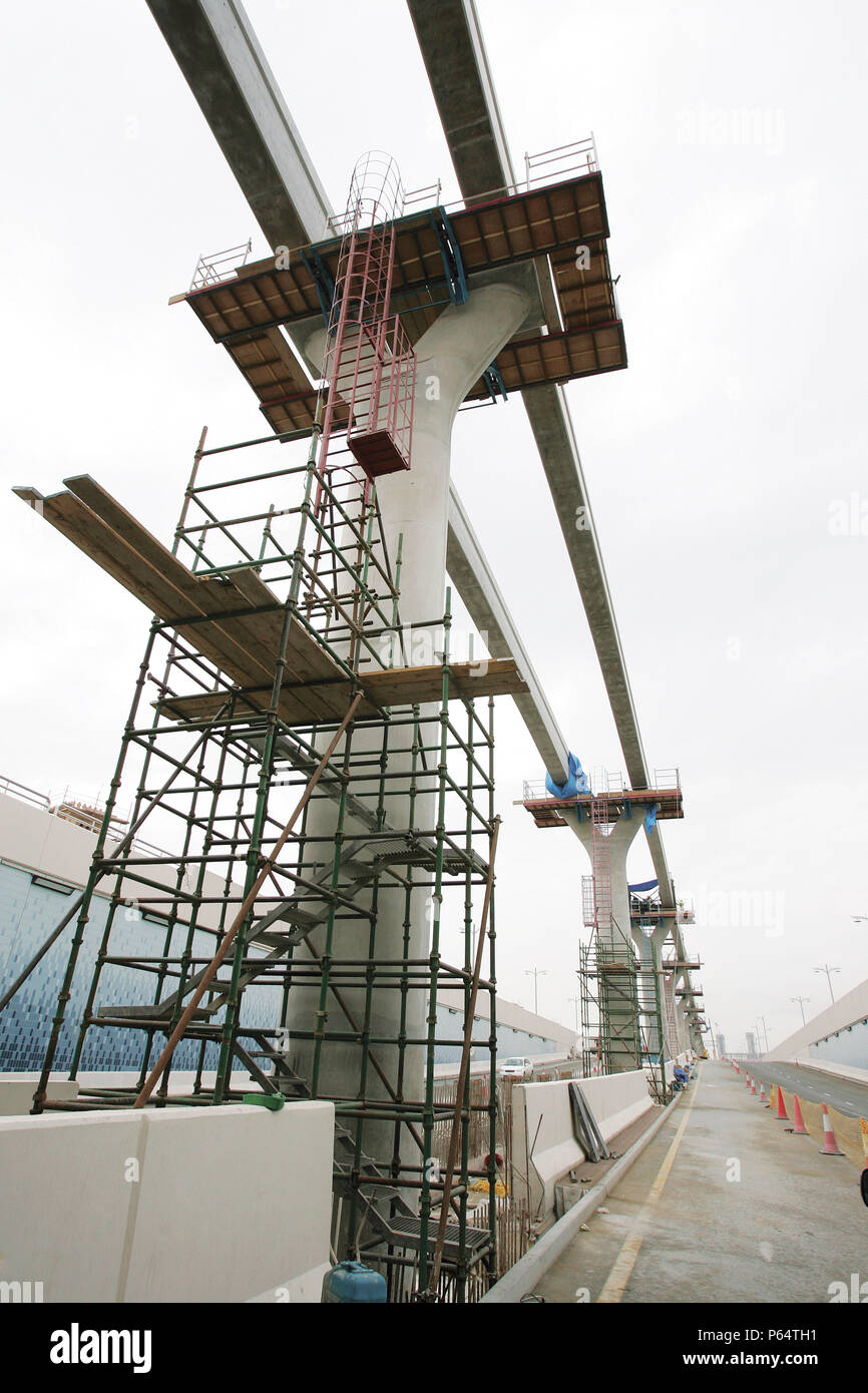 Projet de monorail, Palm Jumeirah, visite du site Dubai, Émirats arabes unis, mars 2007. Les images de la construction du Moyen Orient et unique Banque D'Images